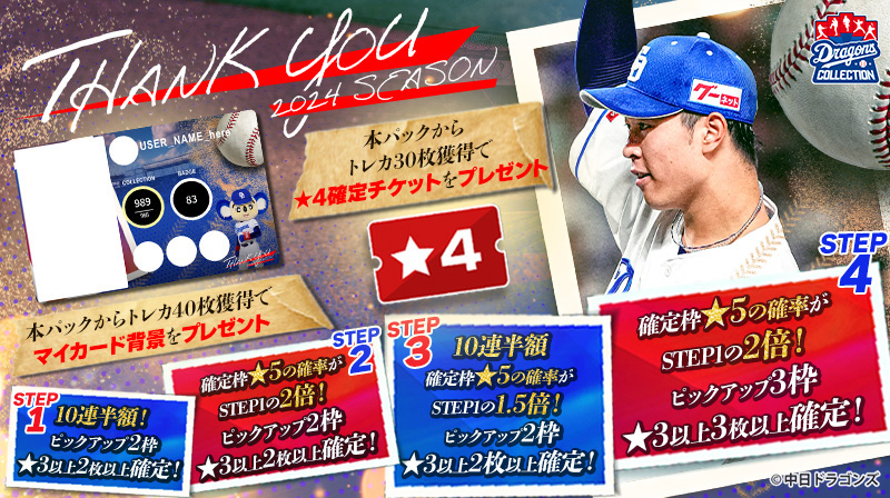 DRAGONS COLLECTIONでTHANK YOU 2024 SEASON キャンペーン開催&髙橋宏斗投手の限定トレカ配布中!
